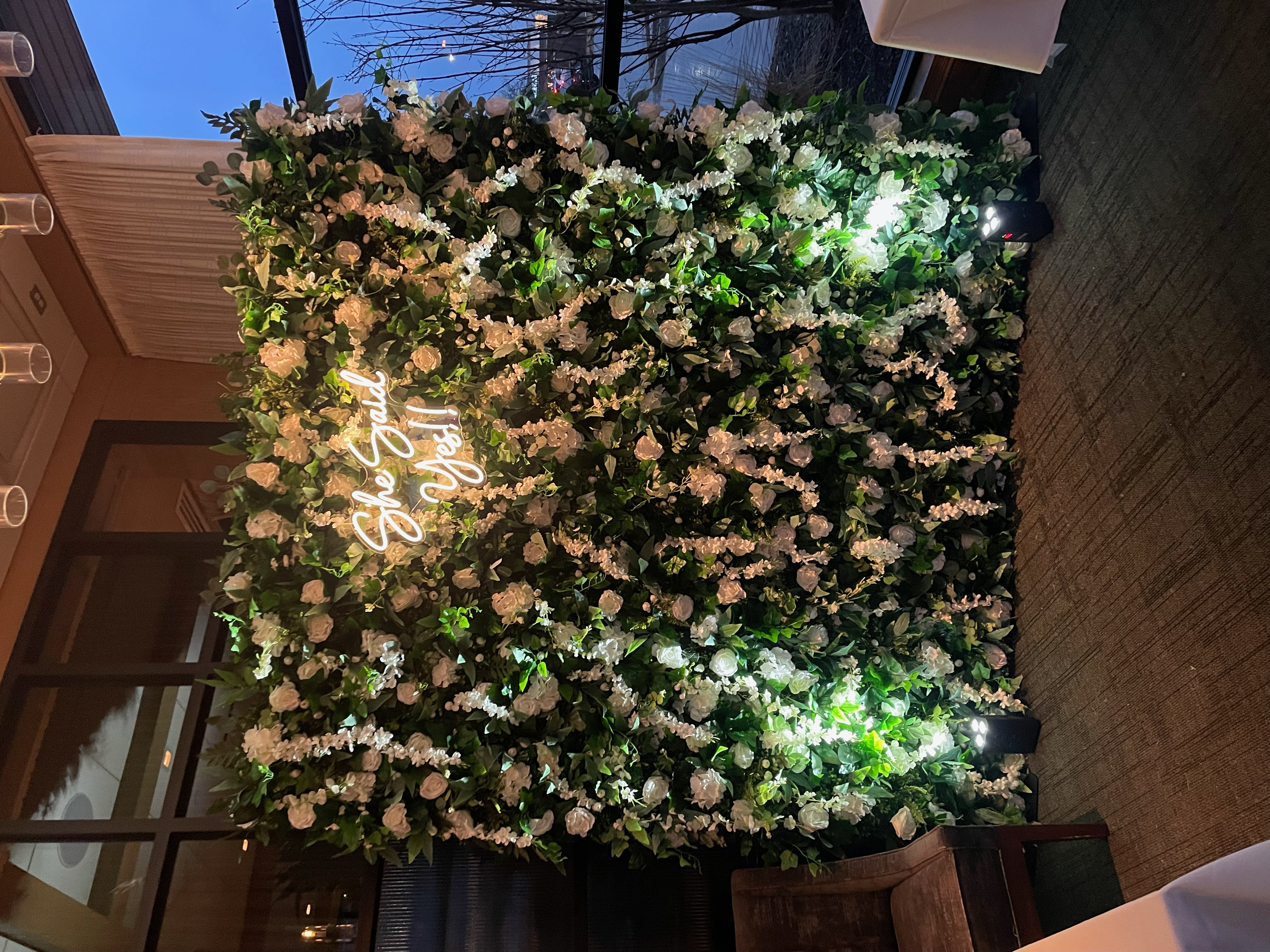 White Rose & Garden Leaves Flower Wall